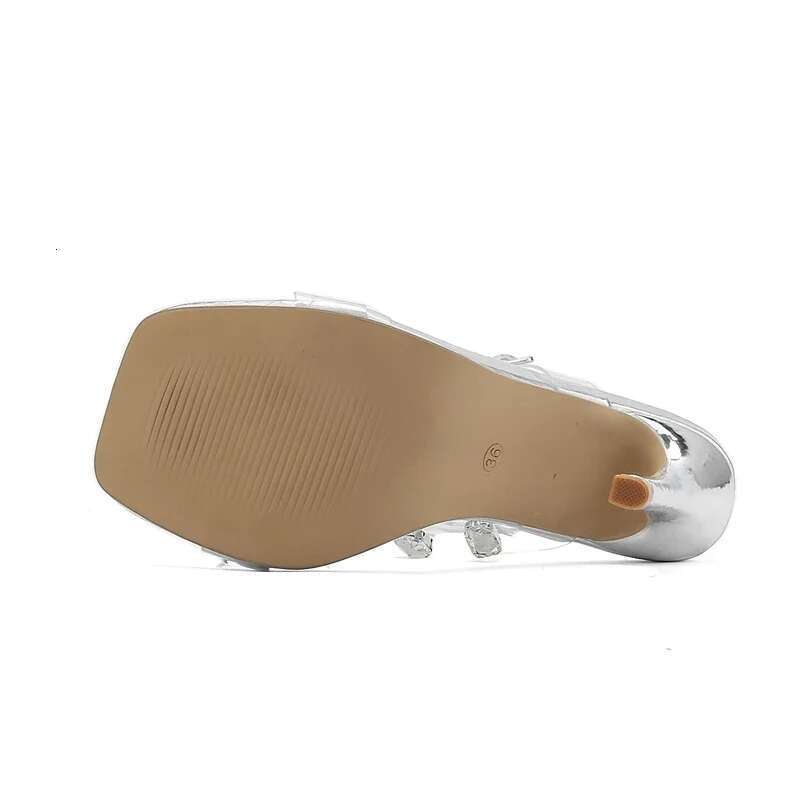 Sexy Crystal PVC Transparent Buckle Strap Woman Sandals Elegant Square Toe Thin High Heels Designer Ladies Shoes