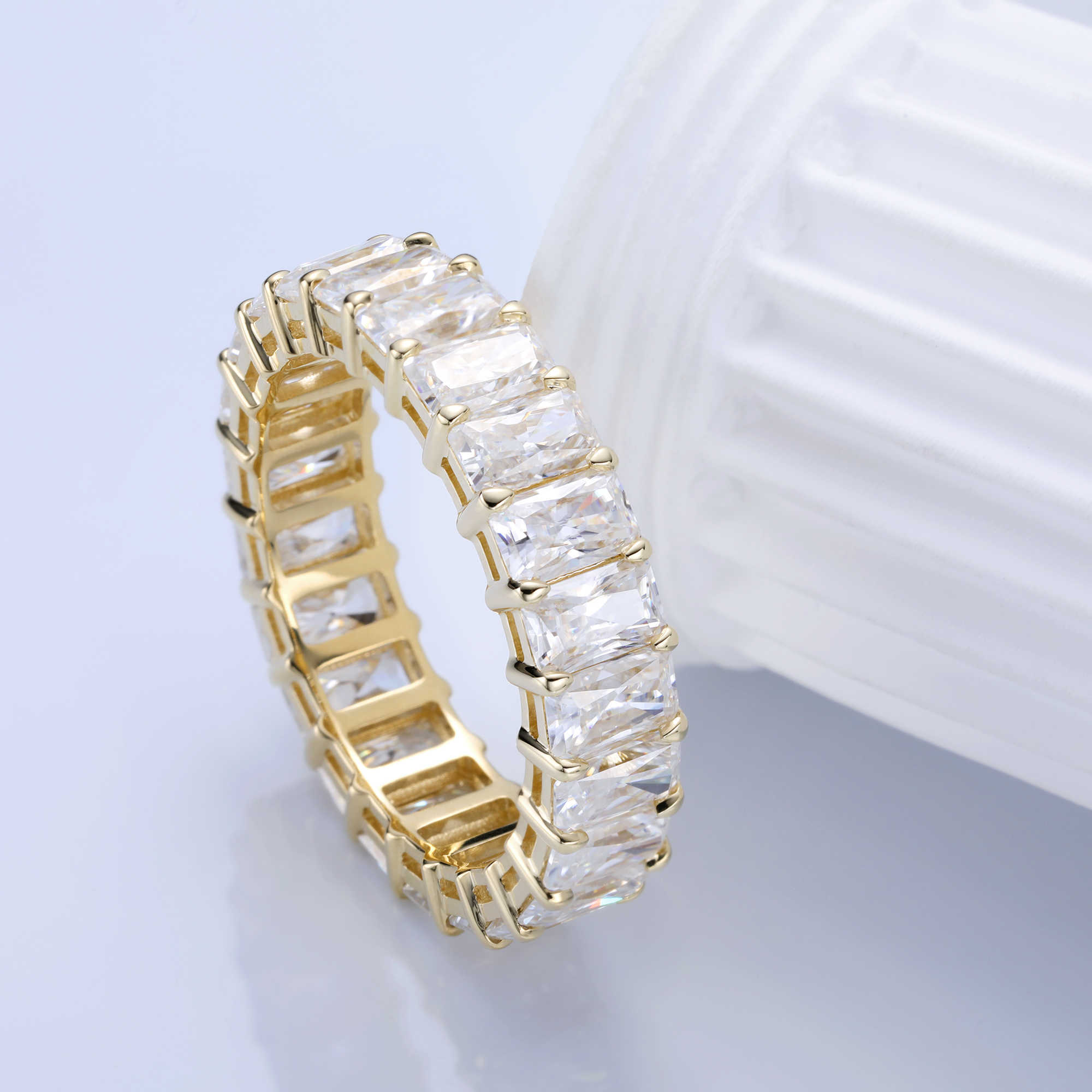 Luster Classic Fine Jewelry Design 10k 14k 18k Yellow Gold 5x3mm Radiant Cut Moissanite Eternity Band Ring