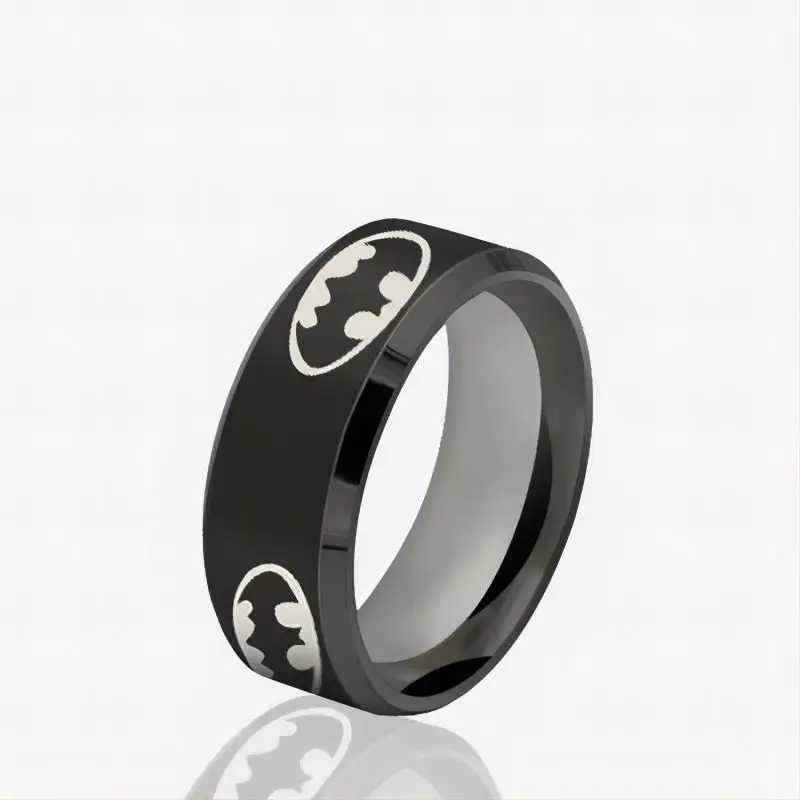 8mm Fashion Laser Bat Rings Stainless Steel For Men Anti Stress Lucky Jewelry Gift WholesaleXJ250219