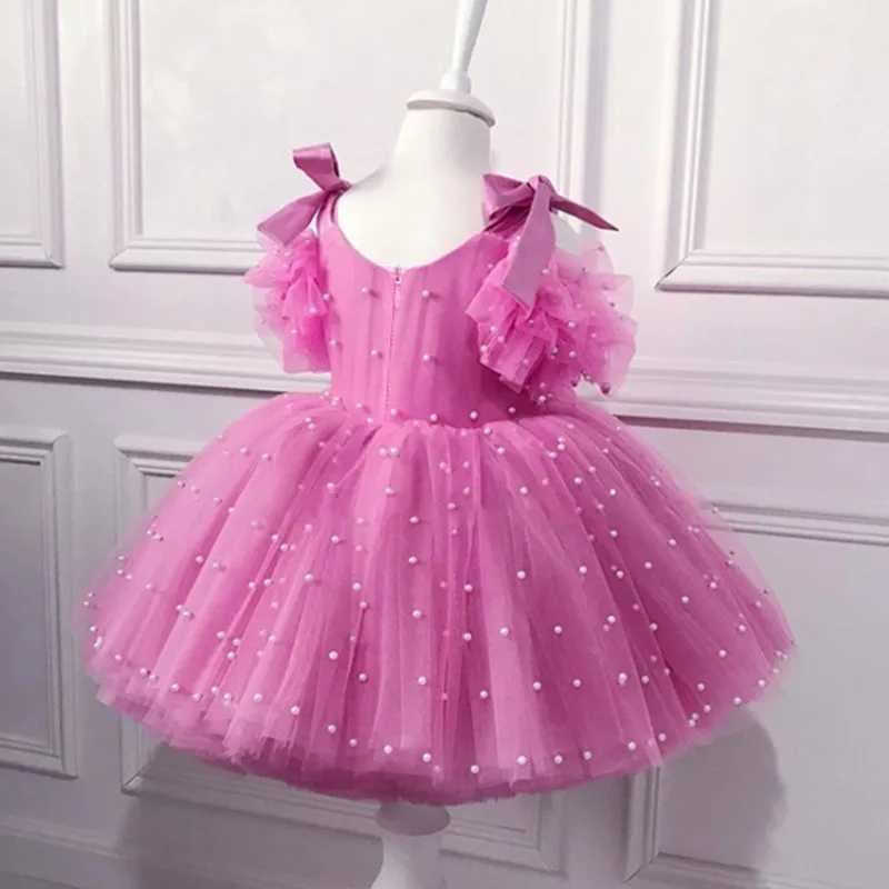 Baby girl dress 0-5Y new pearl princess dress baby baptism dress lace tutu net yarn girl birthday party dress girl dressT250219