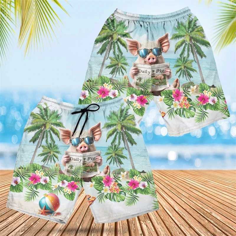 Kawaii cartoon pig shaped shorts mens clothing funny design beach shorts Hawaiian swimming luggage women Aloha Trousers 2024 W250219