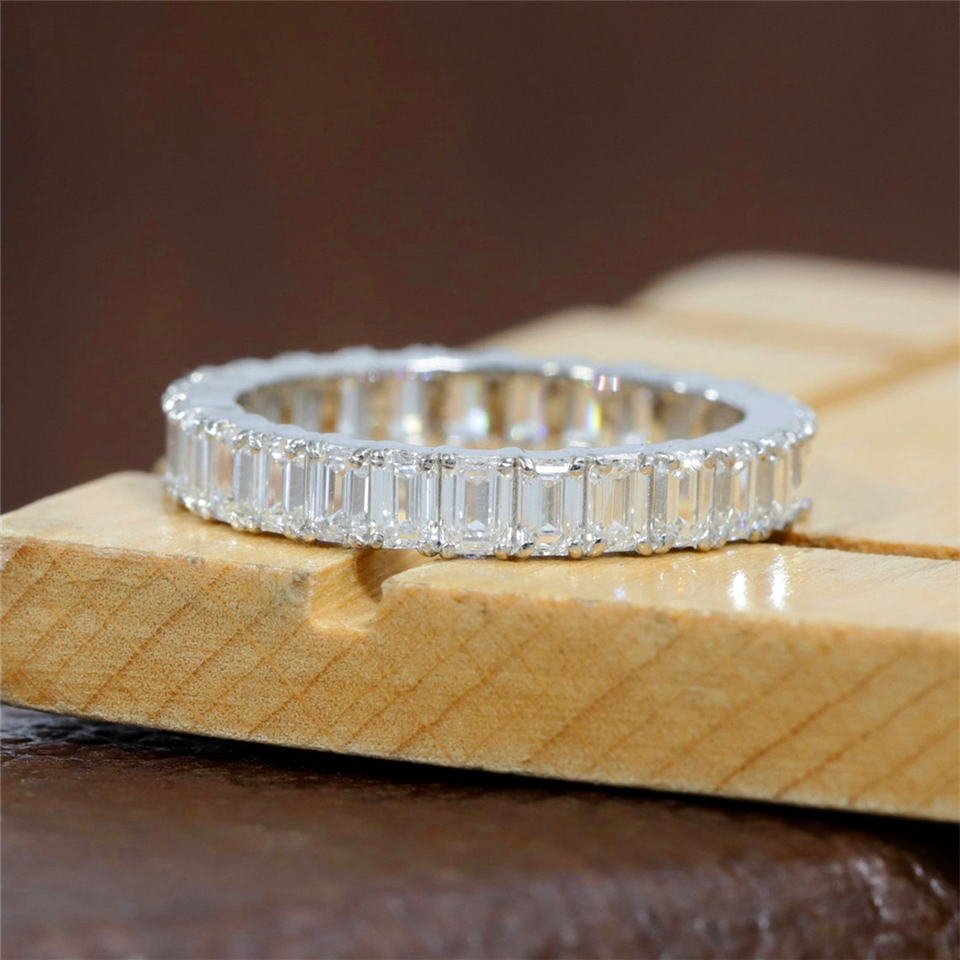 Real Gold Jewelry 18K Real Gold Ring 3.3*2.3mm Emerald Cut Lab Diamond Full Eternity Ring For Women Wedding Band Ring HPHT 18K Gold Diamond