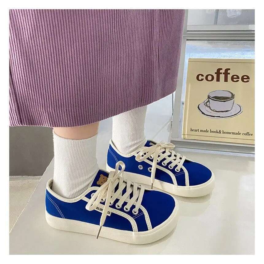 Designer Canvas Women Low Top Wide Toe Lace Up Trainers Shoes Brand Red Blue Sneakers Girls Tenis Plimsolls #ddmykukumalu