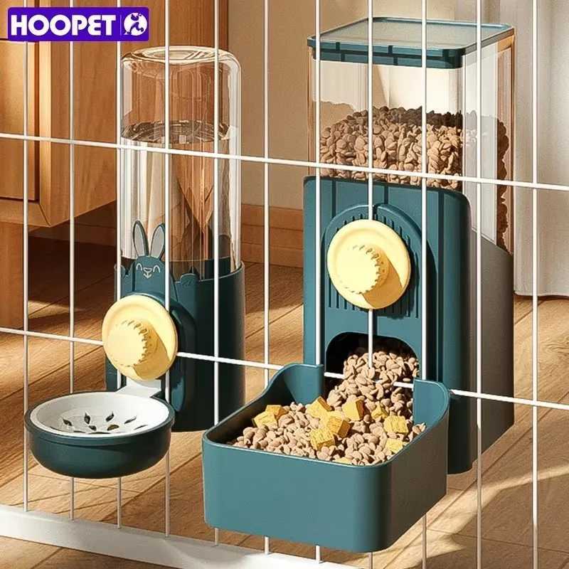 Dog Feeders HOOPET Automatic Pet Bowls Cage Hanging Feeder Dog Water Bottle Food Container Dispenser Bowl for Puppy Cats Pet Feeding Product H250218