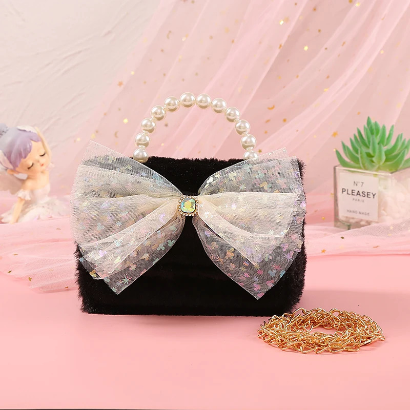 Plush Bag for Children Warm Bow Lovely Girl Princess Birthday Gift Pink White Change Straddle Backpack 250219