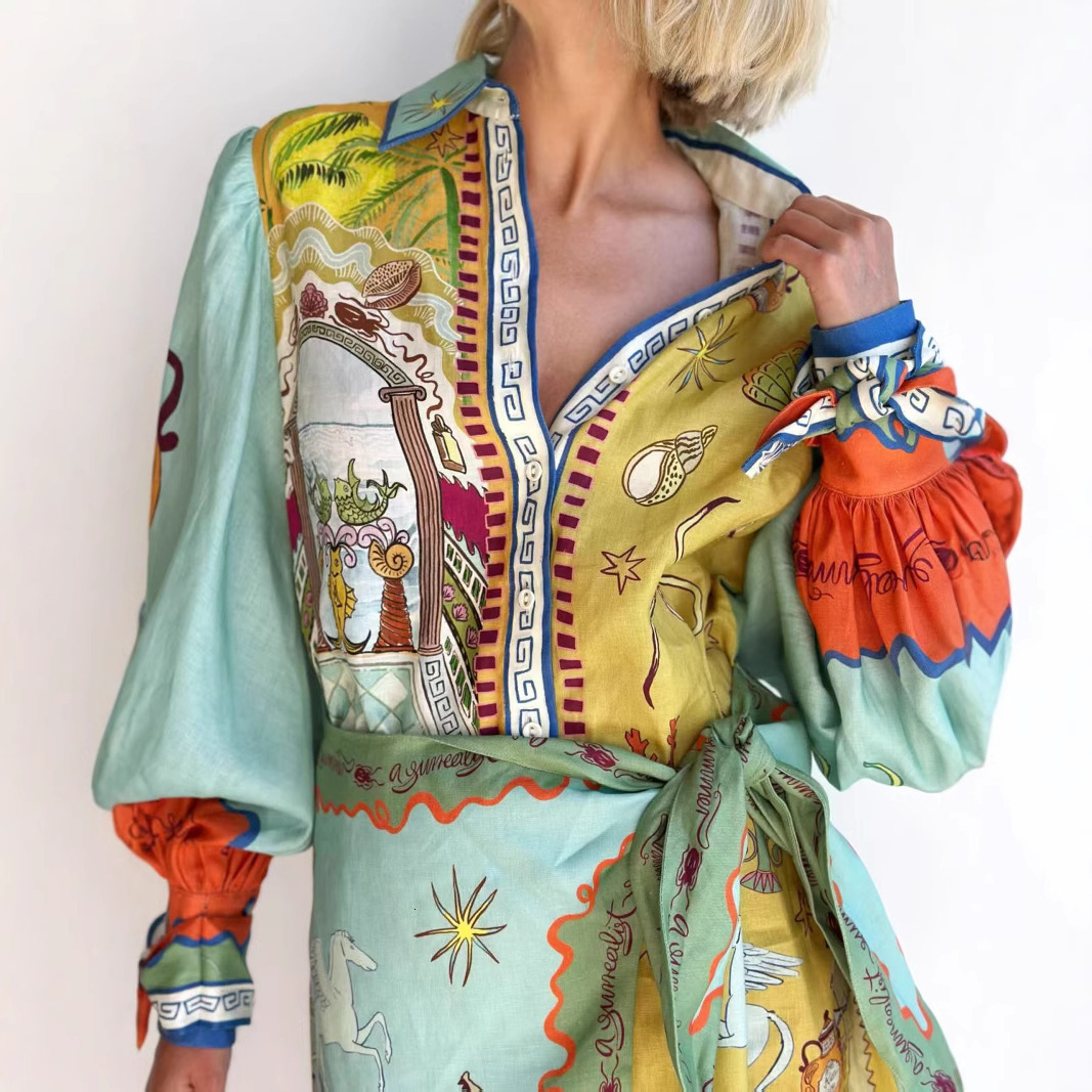 europe and america 2025 new Independent station fashion and leisure linen shirt collar cardigan two piece set