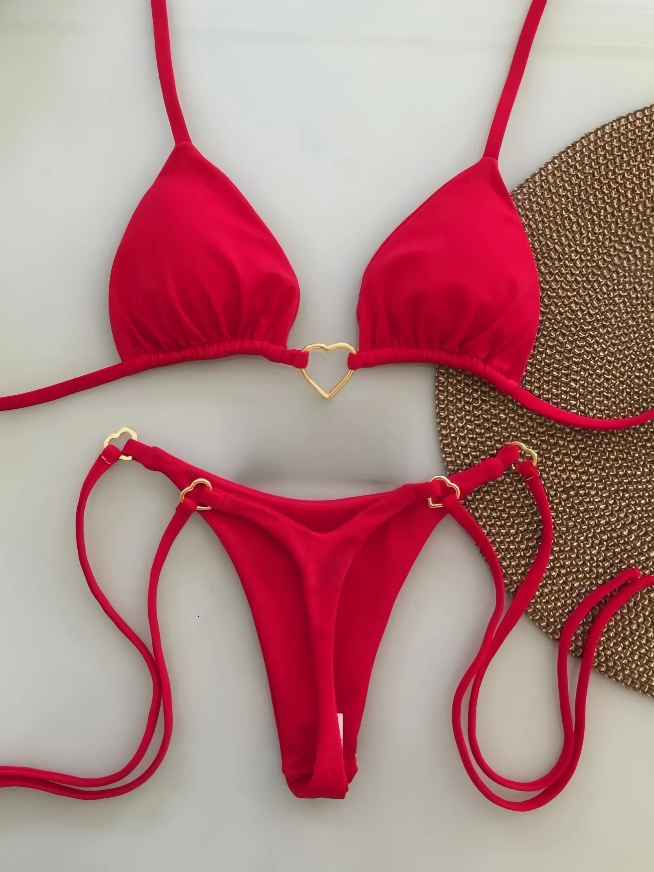 2024 Sexy Low Waisted Bikini Set Swimsuit Female Swimwear Women Solid Strappy Beachwear Bathing Suits Brazilian bikini 250219