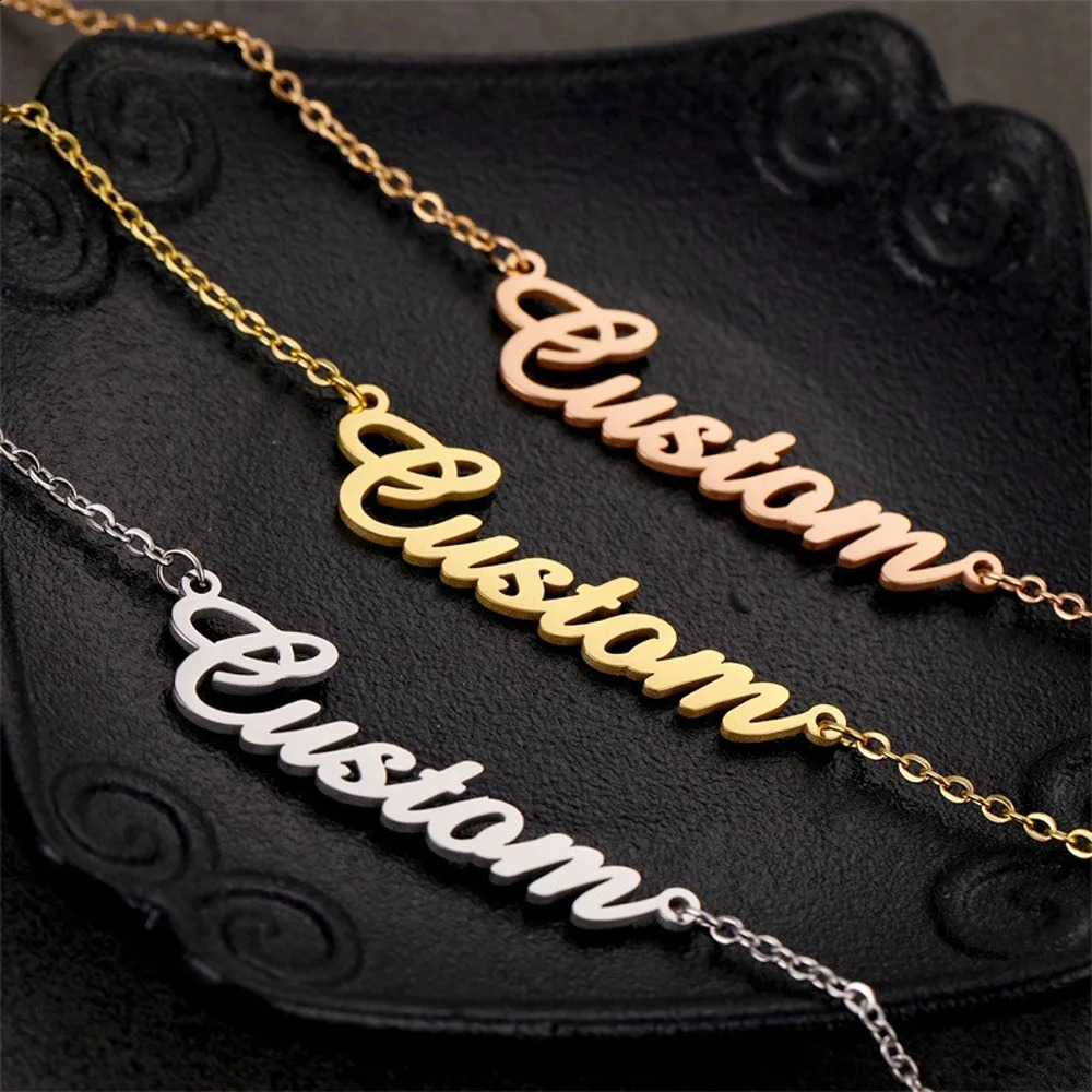 Custom Stainless Steel Golden Name Necklace For Women Man Personalized Nameplate Jewelry Fashion Letter Pendant Gift 250210