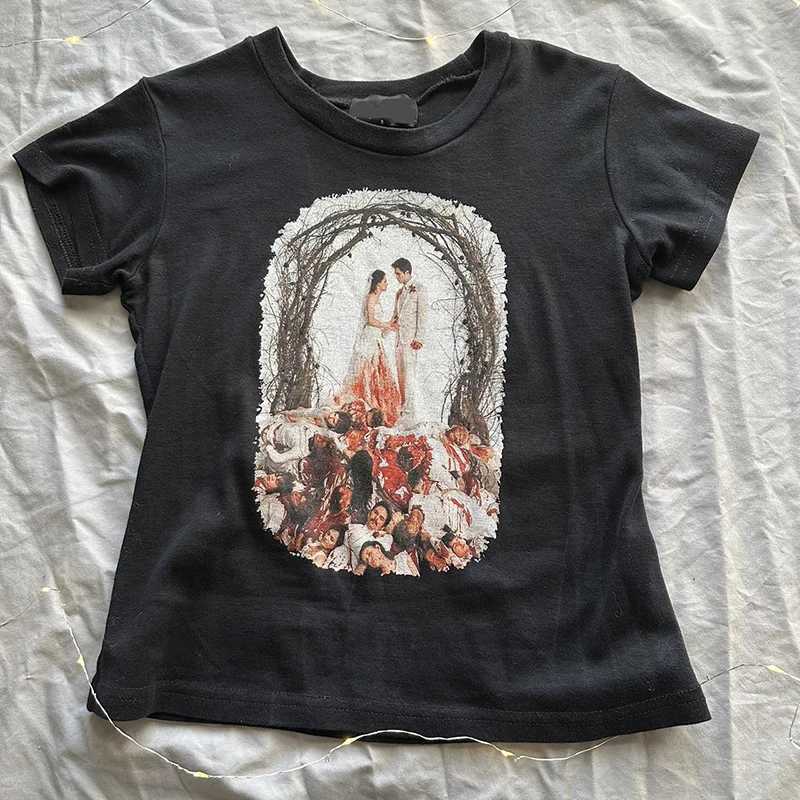 womens 90s T-shirts Fashion Goth Baby Tees Crop Tops 2000s Emo girls Y2k style clothes Harajuku print grunge Short TopsT250218