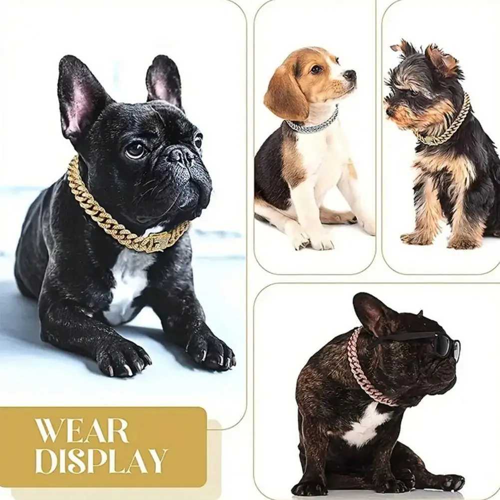 A sparkling rhinestone chain necklace suitable for small and medium-sized dogs metal cat necklaces and gold chain pet jewelry accessories W250219