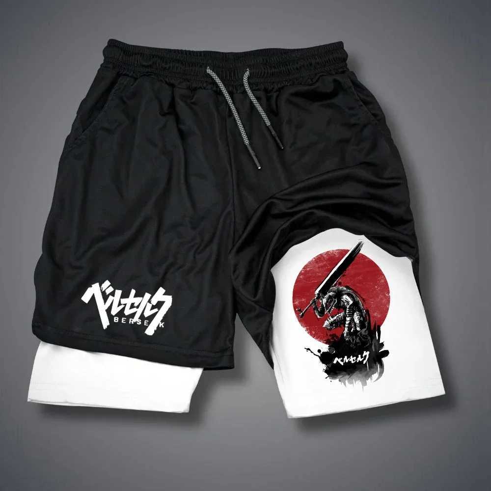 Mens Shorts Gothic Style Skull Print Double-deck 2-In-Running Shorts Summer Thin Sportswear Training Short Pants Y2K Clothes W250219