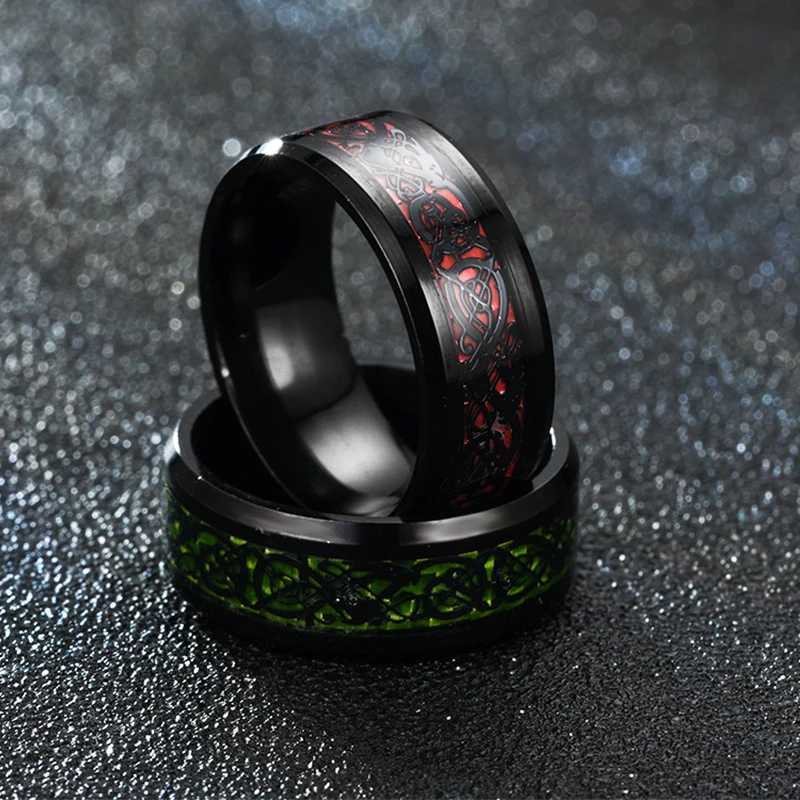 2024 Stainless Steel Dragon Ring for Men Inlay Purple Red Green Black Carbon Fiber Ring Wedding Band Jewelry Size 6-13XJ250219