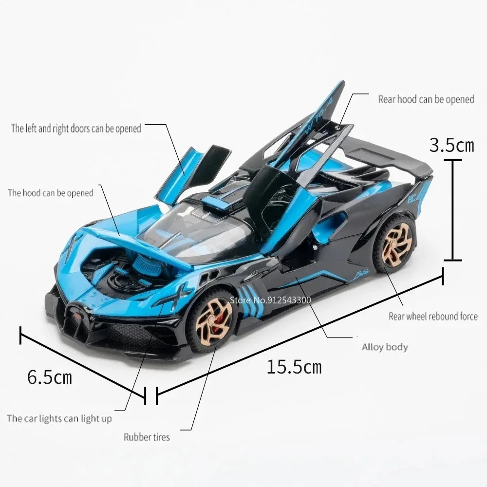1/32 Bugatti Bolide Alloy Sport Car Model Toys Simulation Diecasts Metal Vehicle With Sound Light Pull Back Decoration Boy Gifts 250219