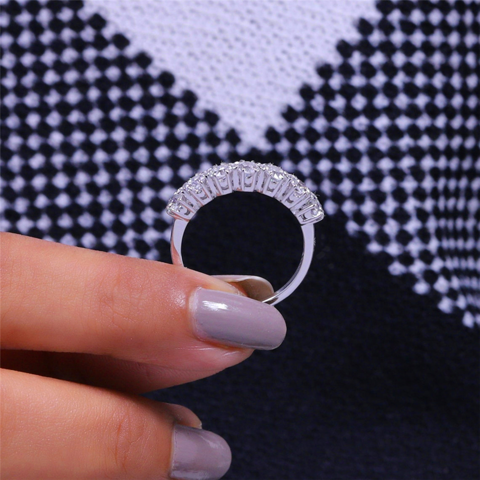 Elegant Jewelry 18K White Gold 7 Stone Lab Diamond Halo Engagement Ring for Women 3.5mm Round Cut