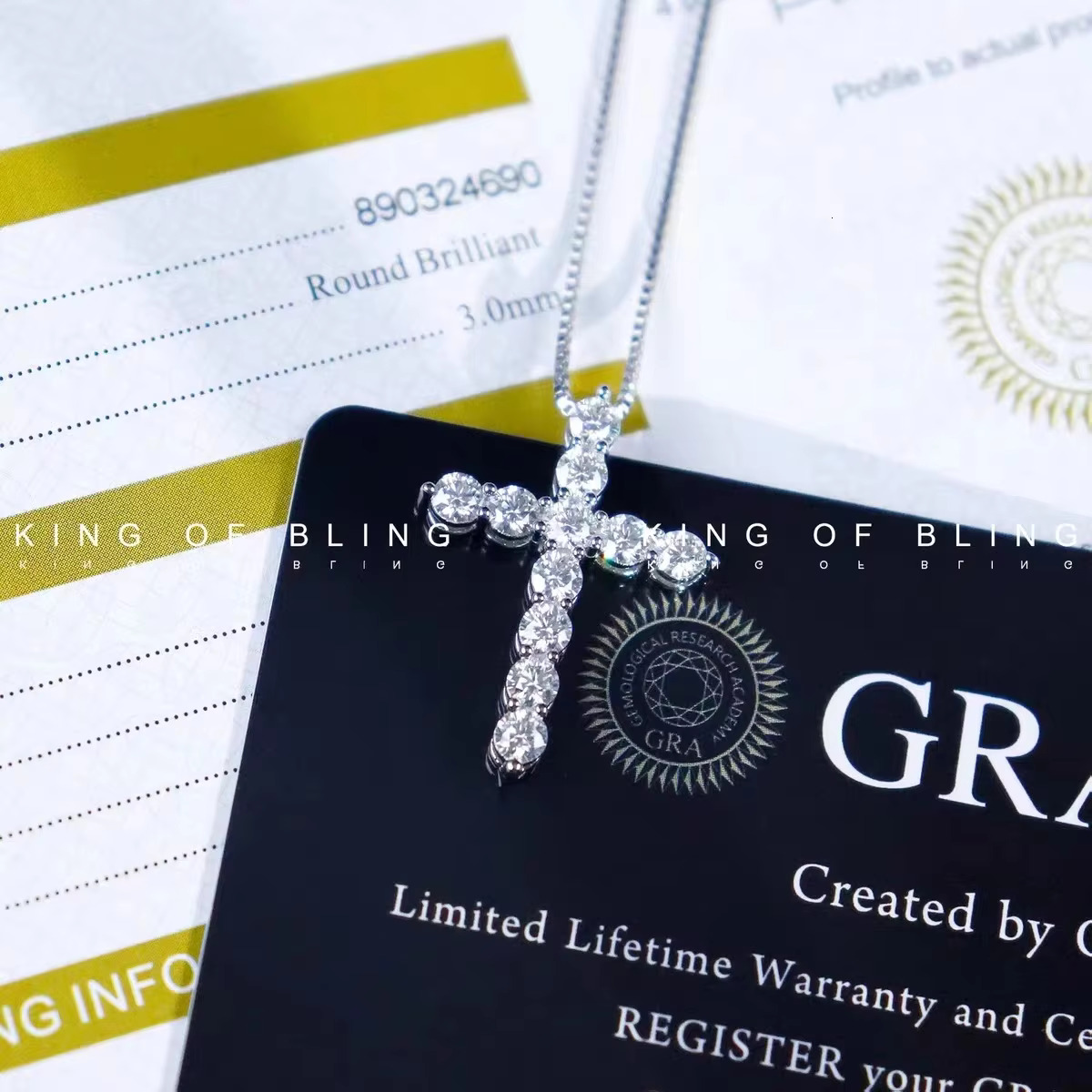 Cheapest Sterg Sier GRA Certified 3mm Vvs1 Moissanite Dia Box Chain Womens Cross Pendant Necklace