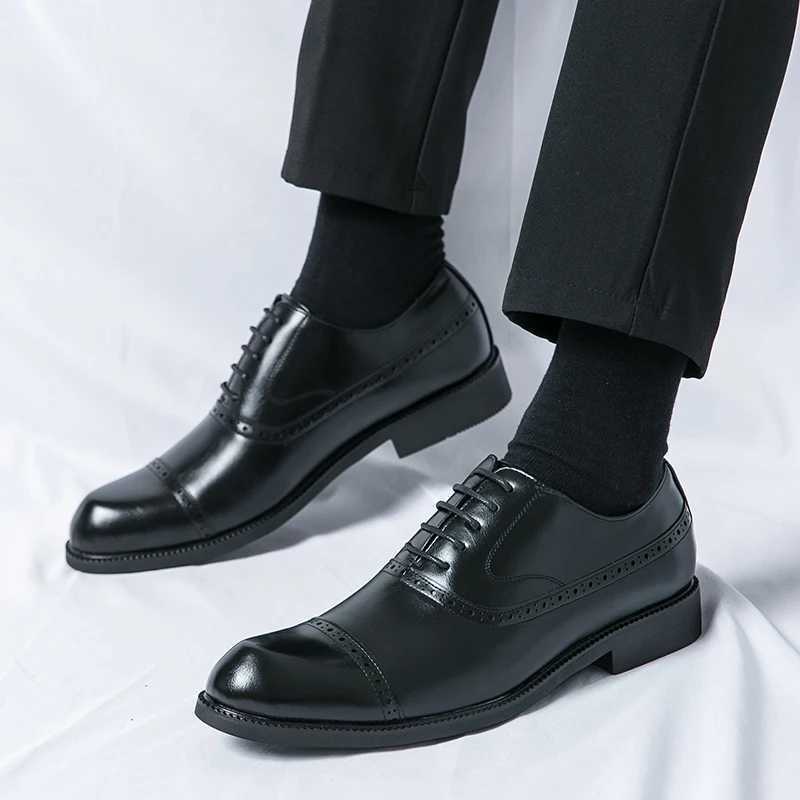 Hot Luxury Ripe-age Mens Female Business Leather Shoes Formal Black Dress Shoes Oxford Wedding Off Shoes Single Y250222