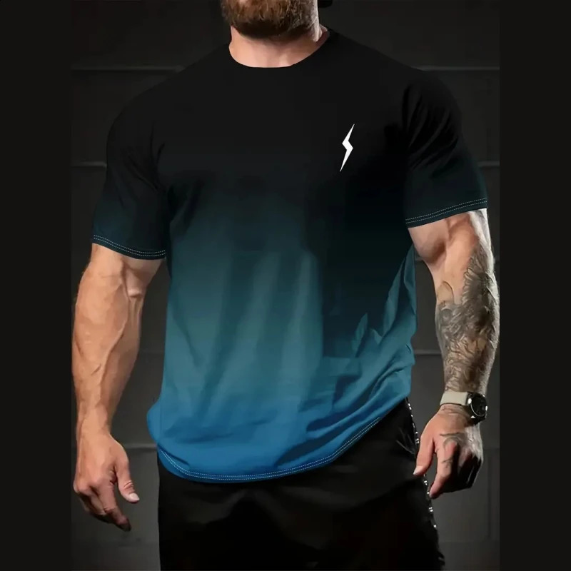 Gradient Mens TShirt Lightning Print Short Sleeve For Men Summer Casual Man Oversized Quick Dry Sports Shirts 250217