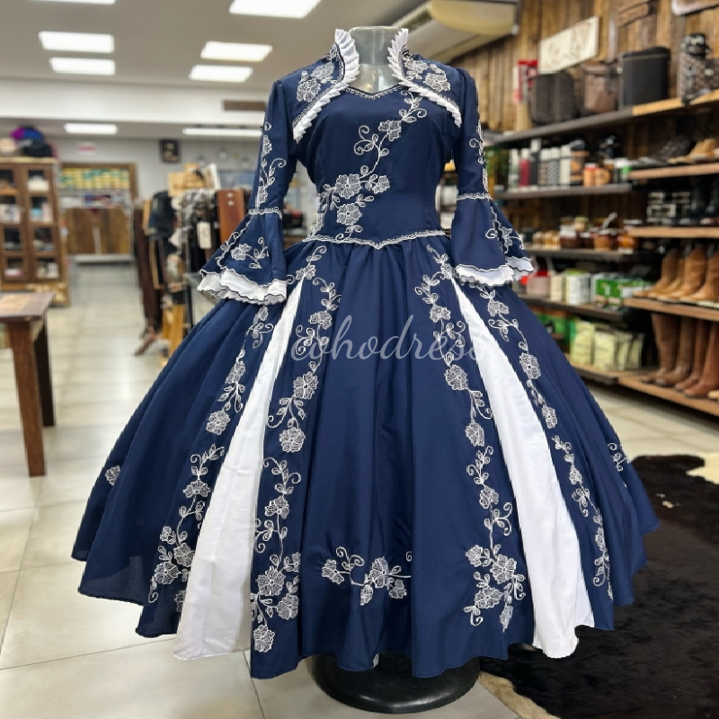 Georgians Navy Carnival Women's Evening Dress 2025 Embroidery Ball Gown Mexico Jalisco Prom Dress Bespoke Occasion Formal Party Gown Vestio De No