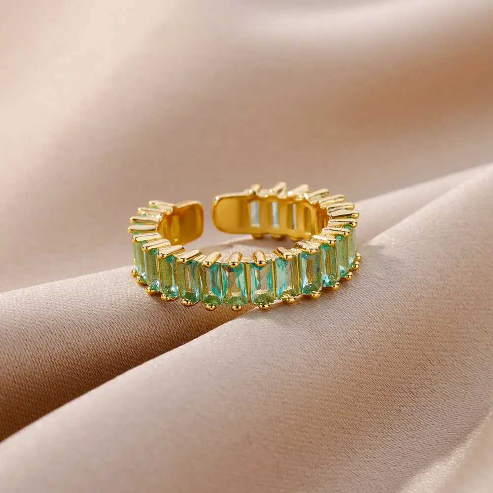 Colored Zircon Rings for Women Gold Color Adjustable Stainless Steel Ring 2024 Trend Wedding Engagement jewelry anillos mujerXJ250219