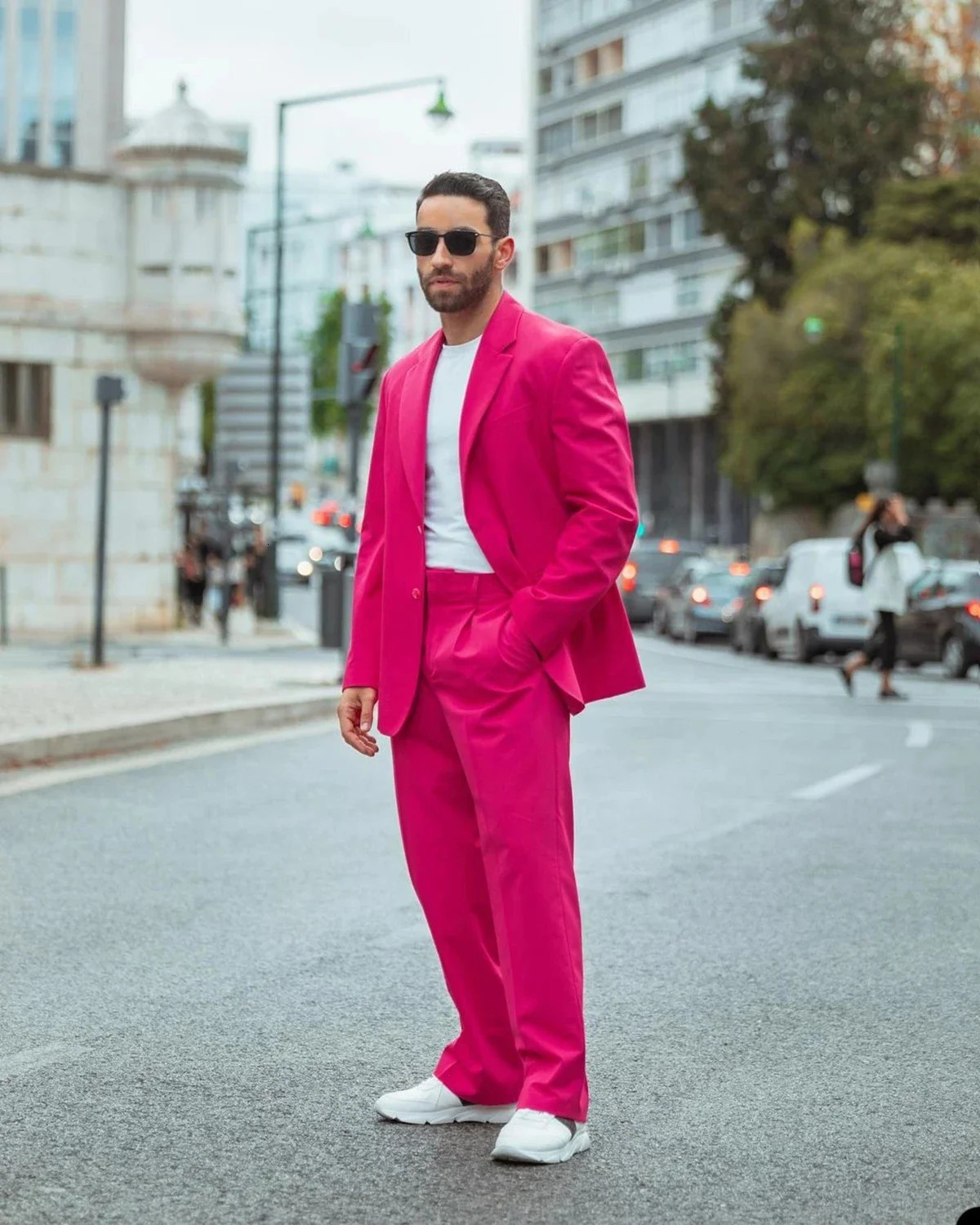 Street Wear Fuchsia Men Suits 2 Pieces Groom Party Wedding Peaked Lapel Skirt Men Tuxedos Costume Men Male Blazer Sets 250213
