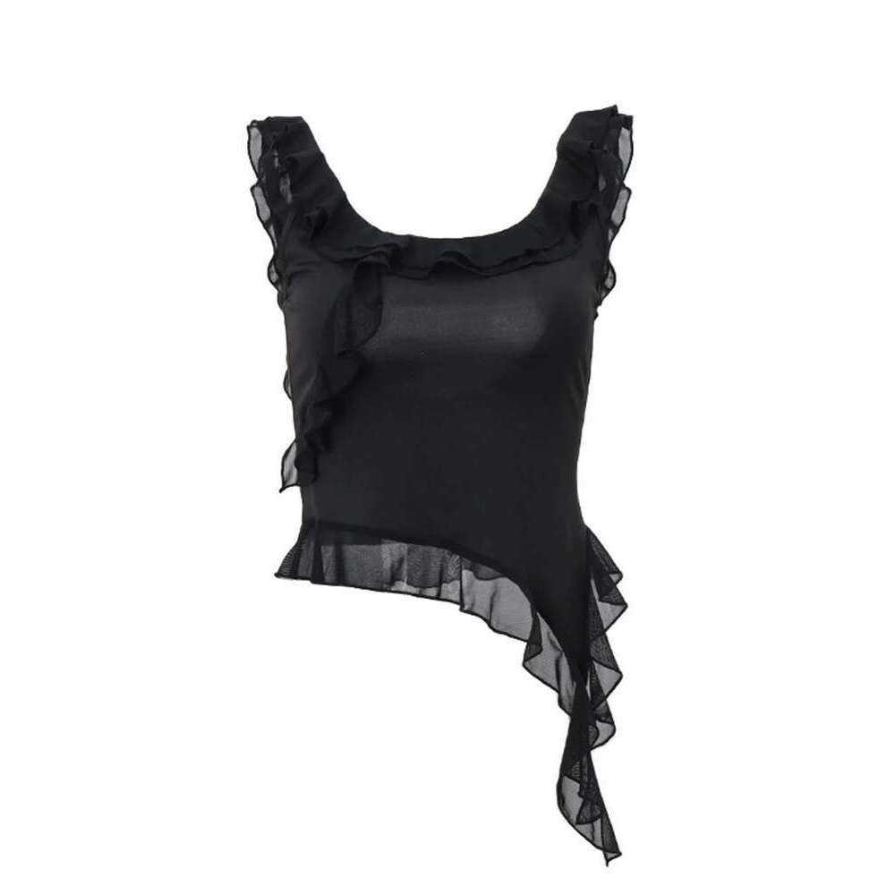 Vest Sexy Vest Fashion O-Neck Sleeveless Tank Top Sexy Ruffles Backless Irregular Crop Tops Summer Casual Streetwear Women Camis