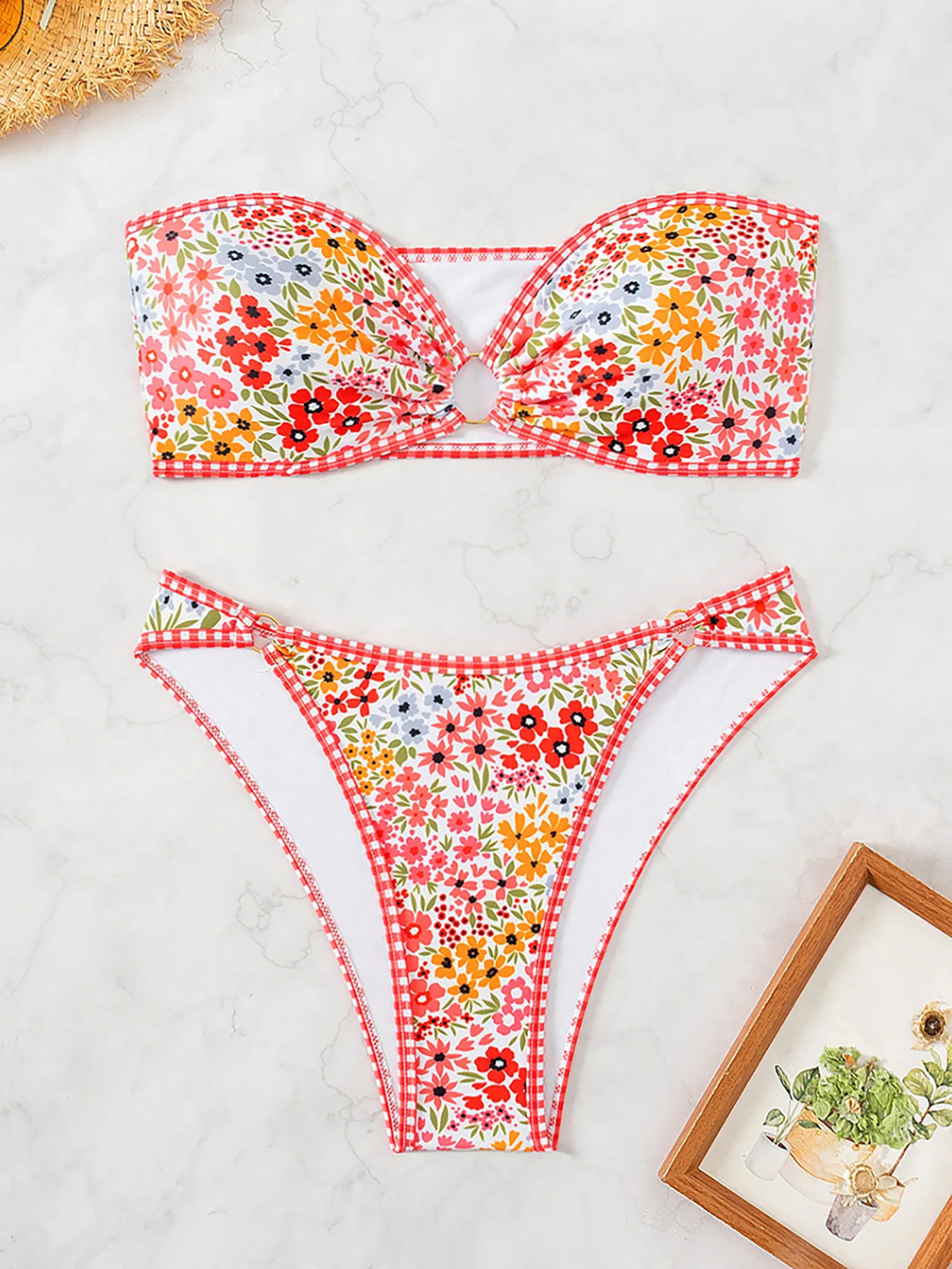 Womens Strapless Sexy Bikini Set Blue and White Porcelain Printed 2 Piece Swimsuit 2024 Summer Beach Vacation Bathing Suit 250217