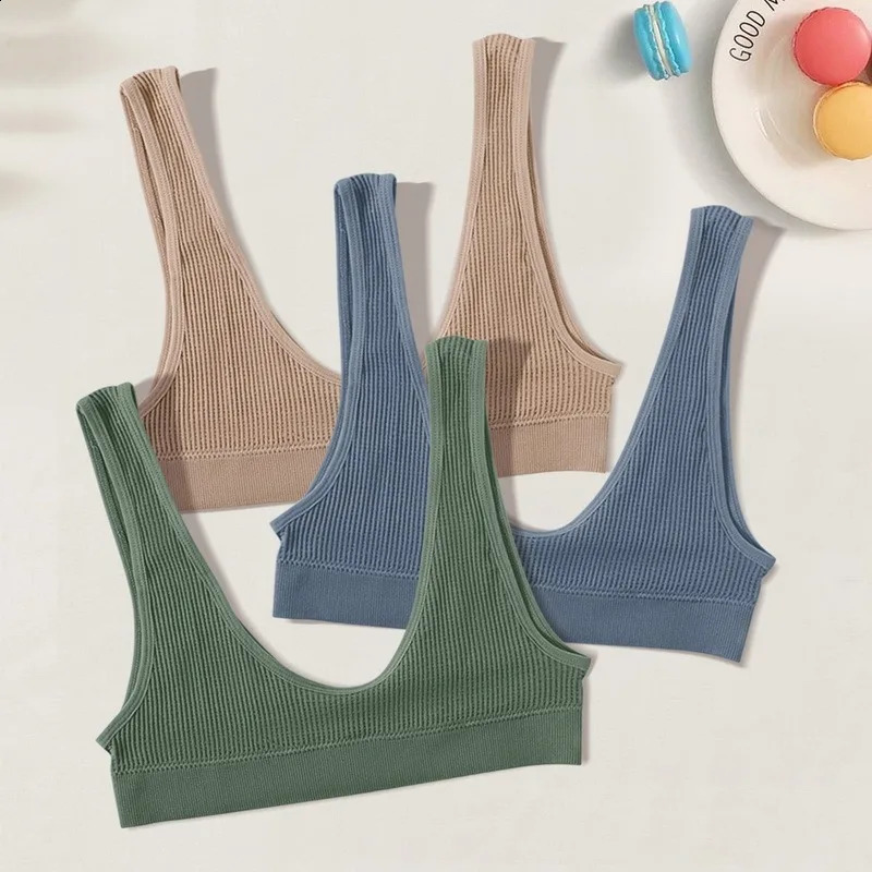 Sexy Seamless Sport Bra Wire Free Rib Brassiere Womens Plunge Bralette Underwear Top Female Comfy Lingerie Small Breasts 250214