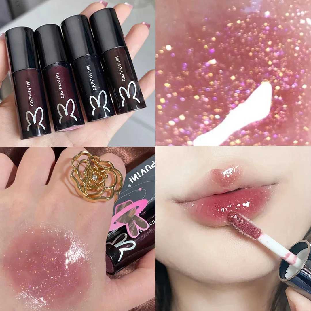 Fine Glitter Glass Lip Gloss Mirror Diamond Shimmer Liquid Lipstick Waterproof Jelly Transparent Lip Glaze Tint Make UpW250219