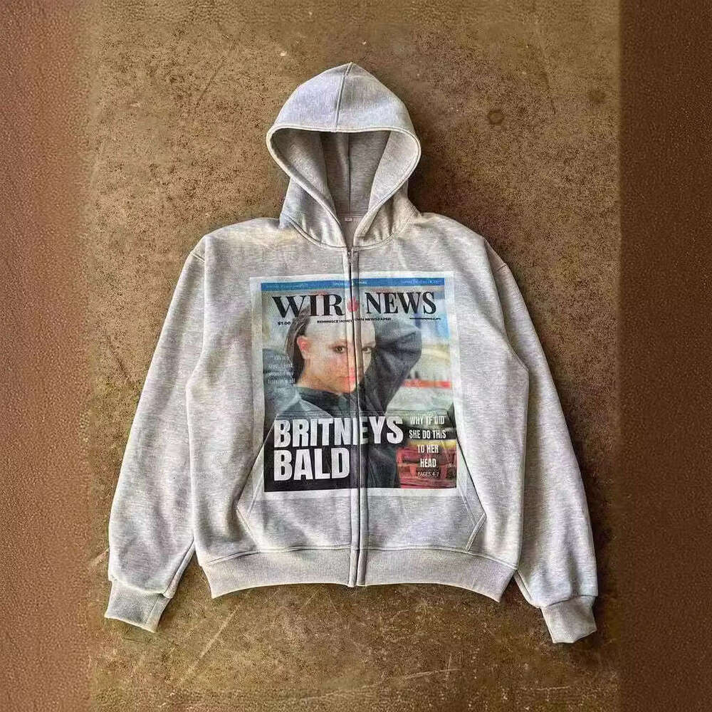 American spring new cardigan zipper Y2K person photo print unisex loose hoodie