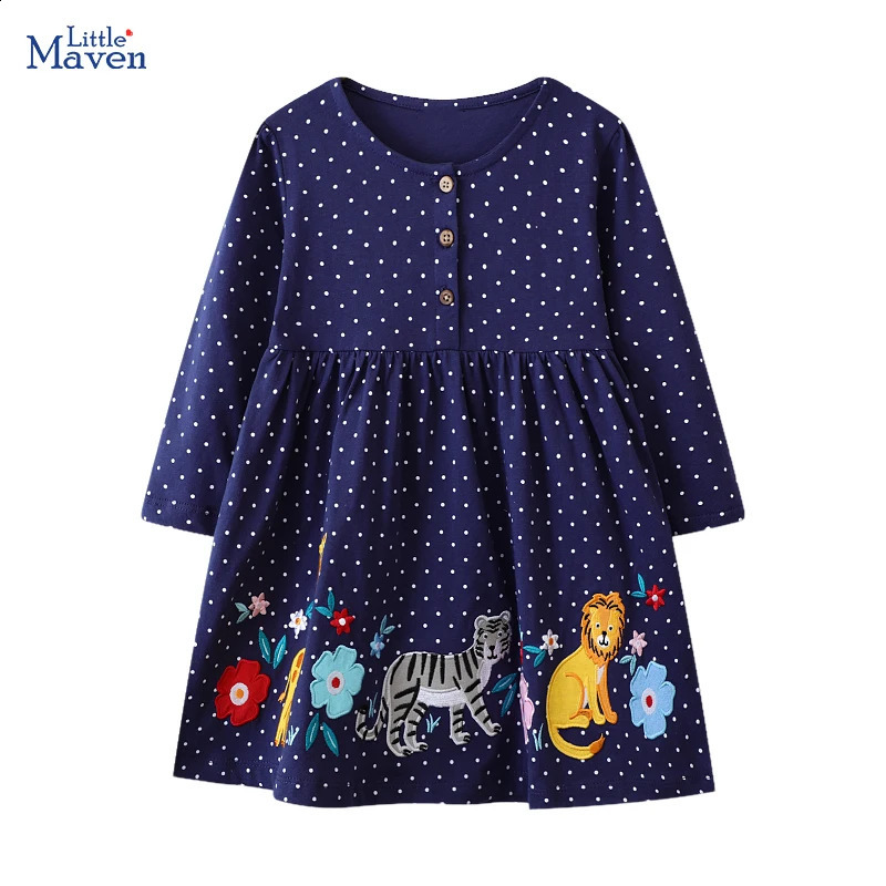 Little maven Kids Clothes Autumn Spring Baby Girls Childrens Clothing Embroidered Cartoon Animals Casual Dress Cotton 250219