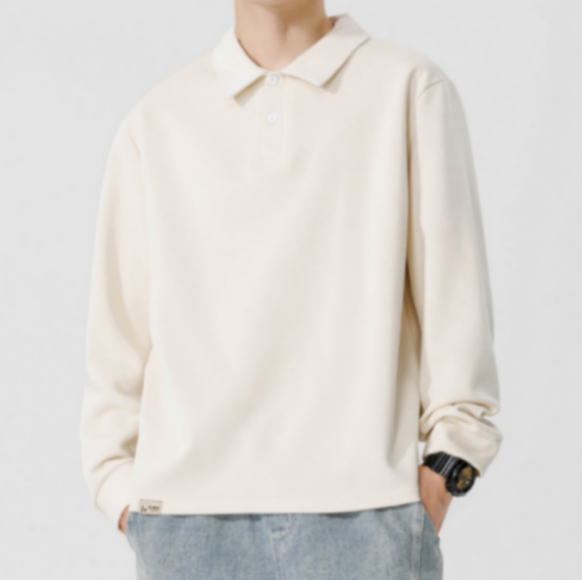 31 Men Long-sleeved Autumn and Winter Heavy Loose Solid Color Lapel Youth Casual