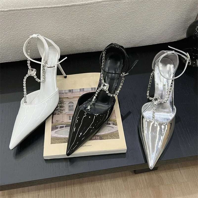 Fashion Elegant Crystal Pointed Toe Buckle Strap Women Pumps Sexy Thin High Heels Shoes atos De Mujer