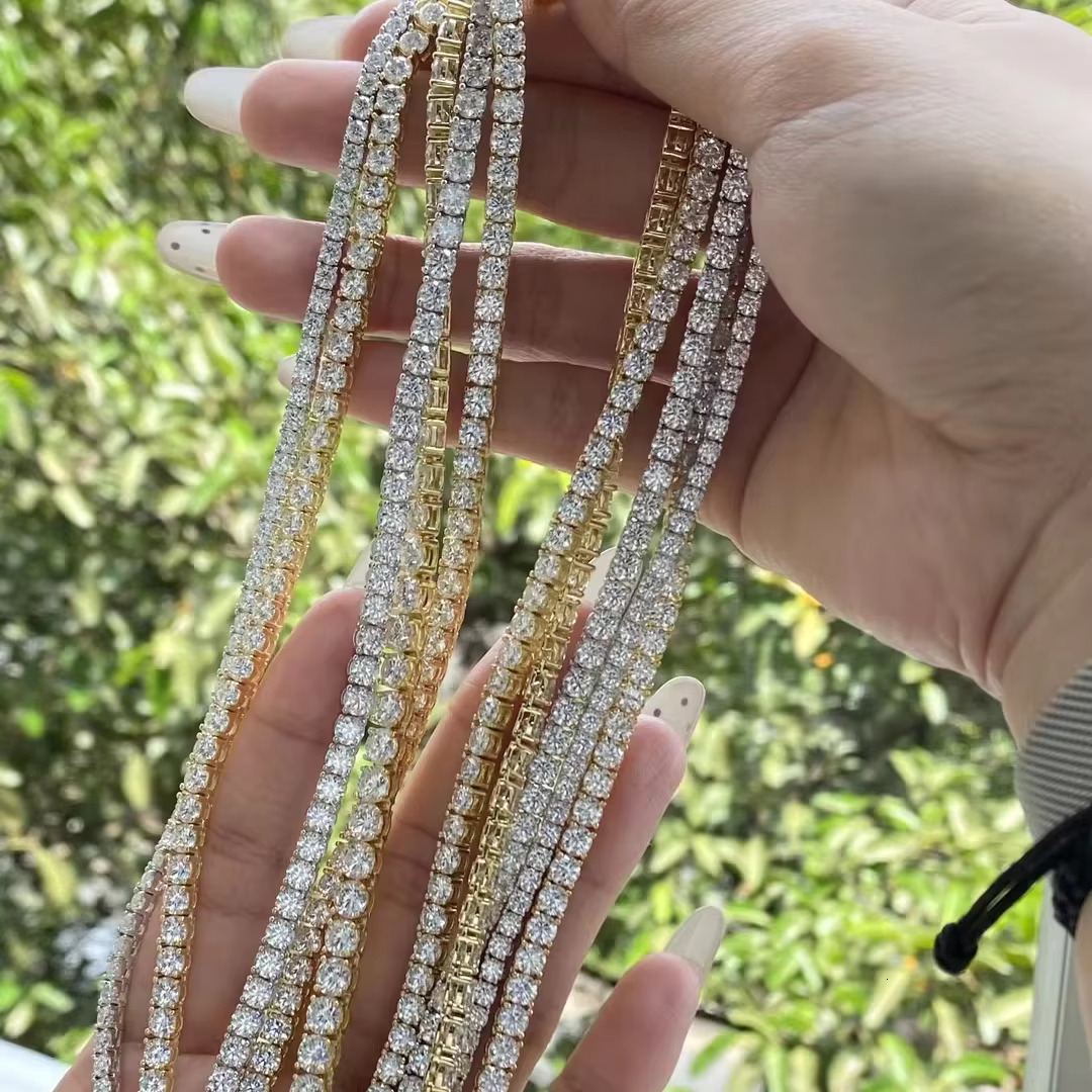 Hip Hop Jewelry Tennis Chain Charm Necklace Designer Jewelry Sexy Iced Out Bling Luxury Vvs Sliver Purple Gold Pink moissanite Tennis Chain For Women 