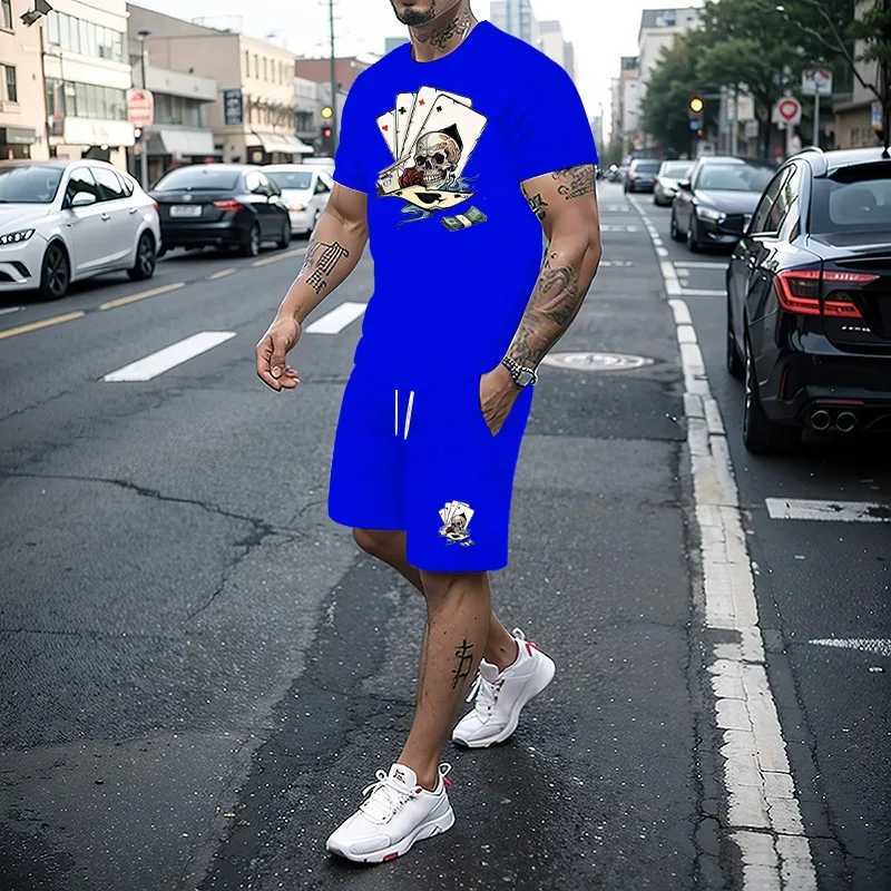 Summer New Mens Set 3D Printing Series T-shirt+Shorts 2-piece Set Fashion Street Clothing Casual Slow Running Mens SportswearXJ250218