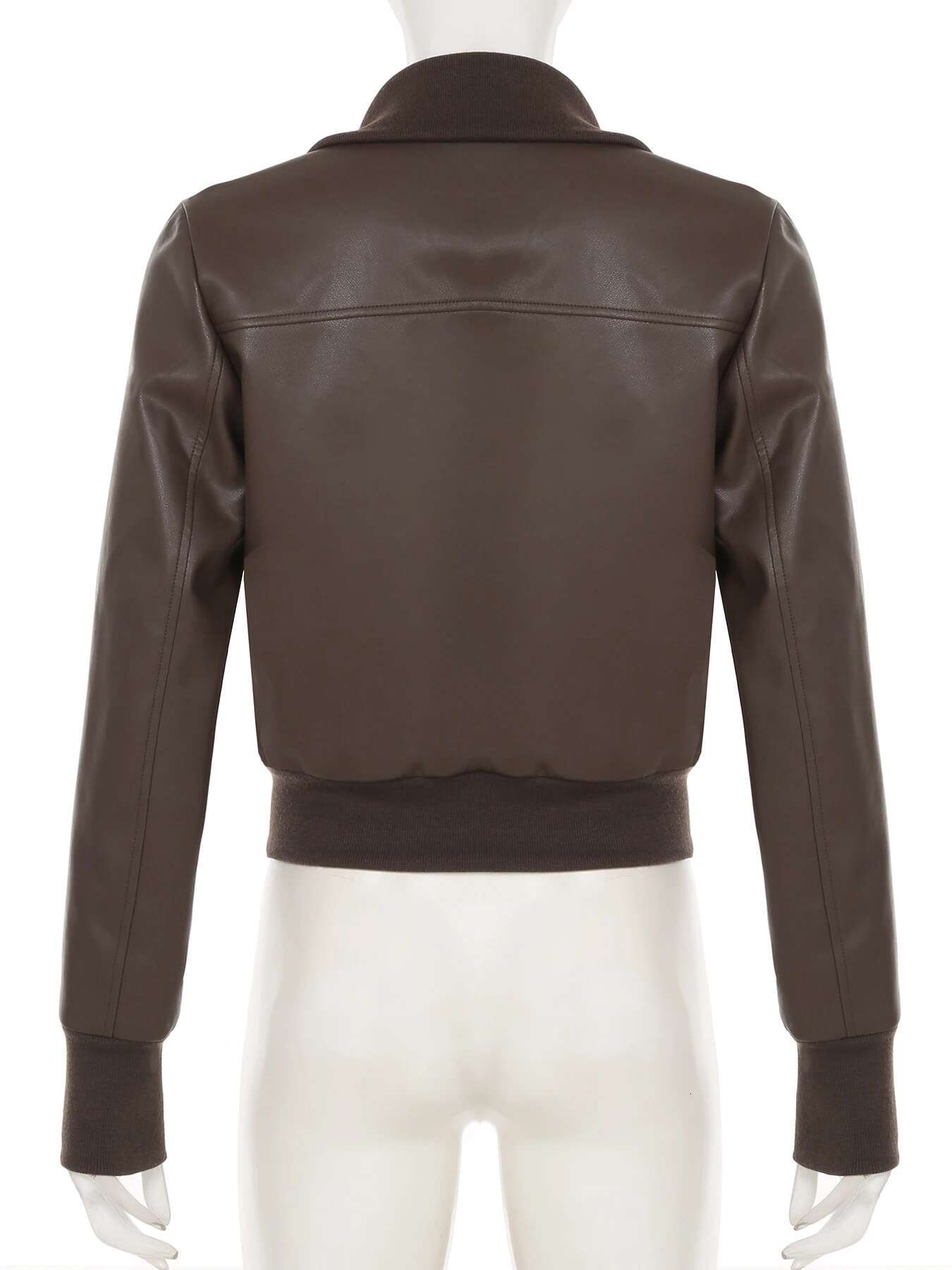 IAMSURE Safari Style Big Pockets Jackets Casual Pu Leather Turn-Down Collar Long Sleeve Coats Women 2024 Autumn Winter Fashion