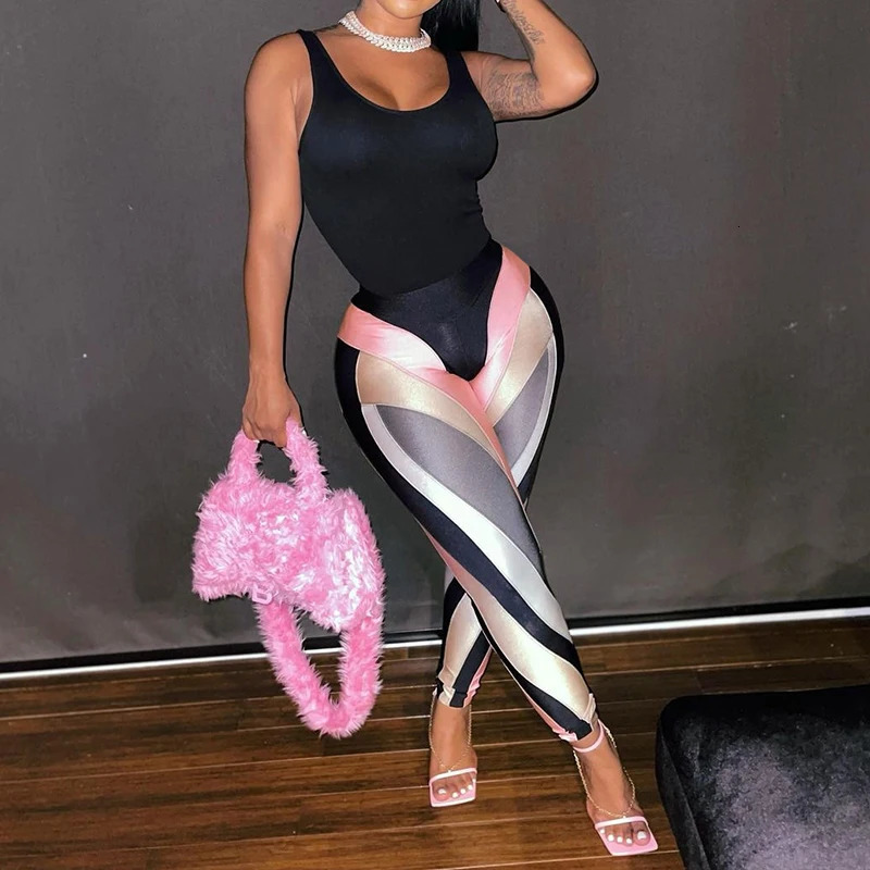 Fashion Type Hip-lifting Panelled Print Women Fitness Tight Leggings Seamless High Waist Stripe Stretch Sports Trousers 250218