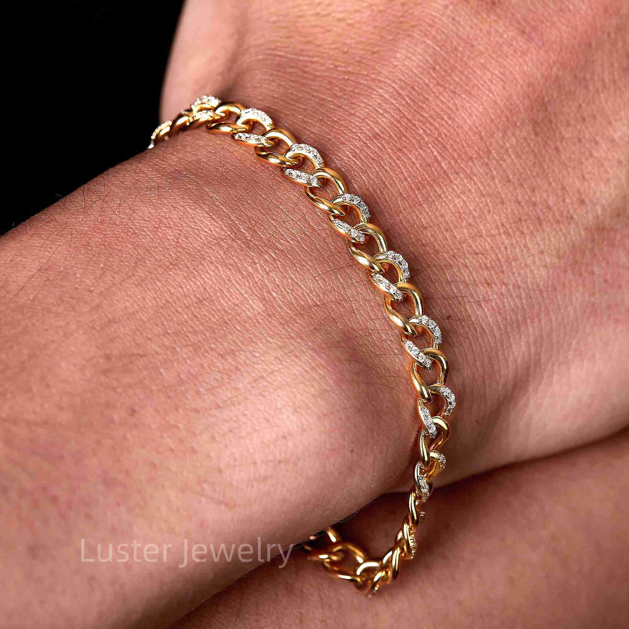 Luster 925 Silver 18k Gold Plated Moissanite Cuban Link Chain 5mm Round Cut Moissanite Silver 925 Cuban Bracelet