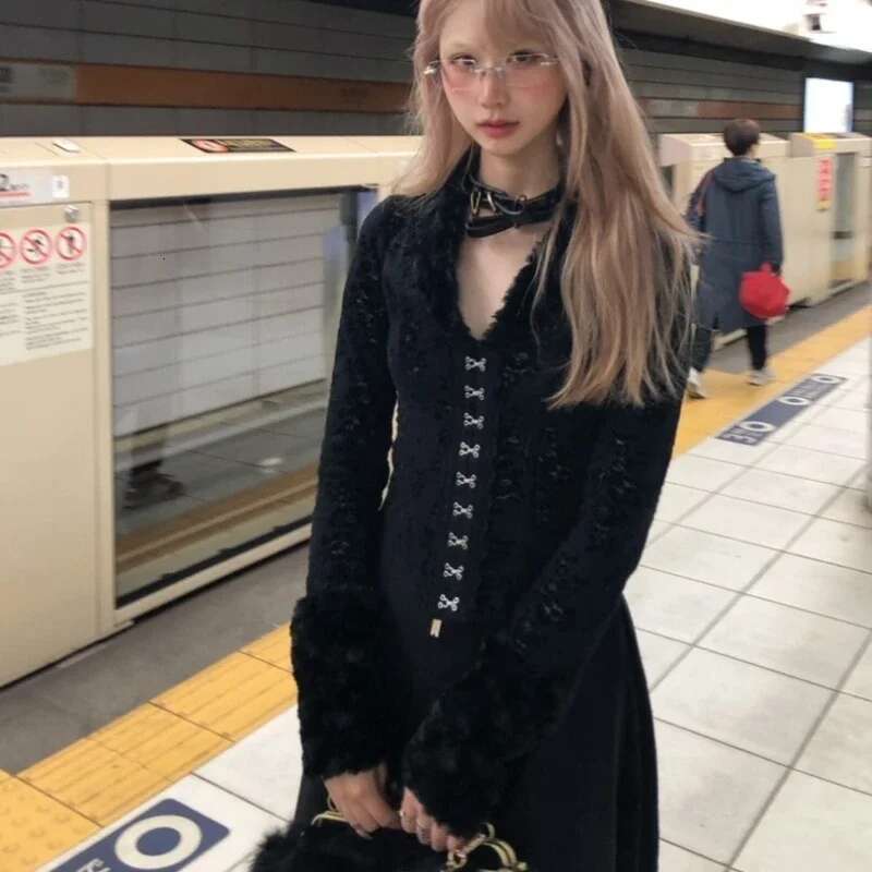 Deeptown Y2k Black Vintage Lace Gothic Women Shirt Haruku V Neck Hollow Out Long Sleeve Japanese Fashion Blouses Slim Gyaru