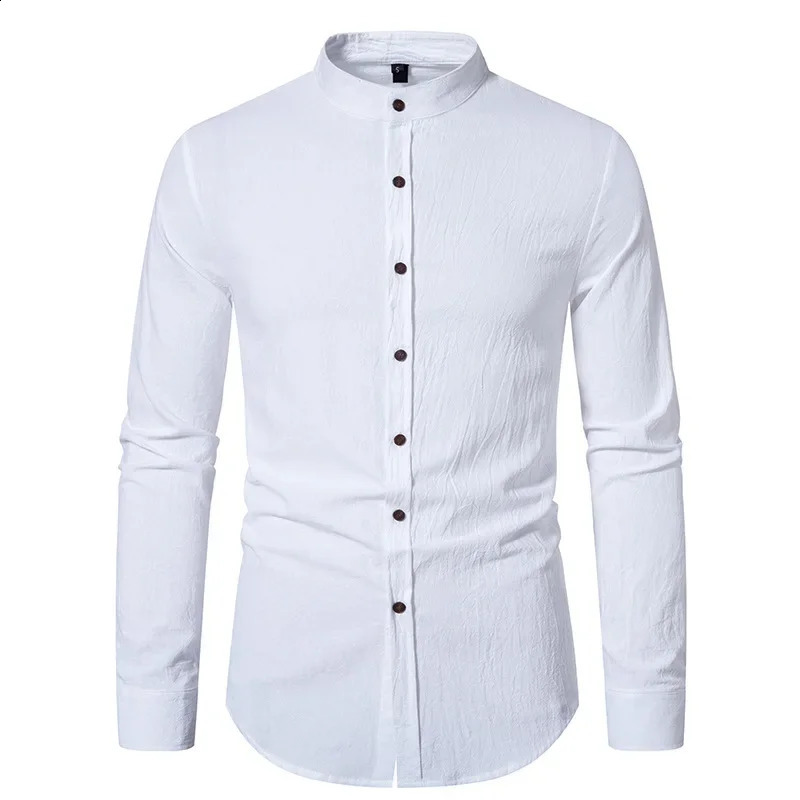 Mens Spring and Autumn Fashion Comfortable Casual Mens Retro Cotton and Hemp Shirt 250214
