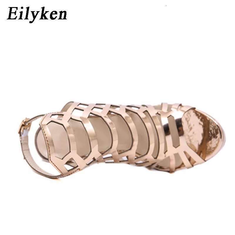 Gladiator Peep Toe Women Sandals Ankle Buckle Strap Summer Thick High Heels Golden Pole Dancing Pumps Shoes