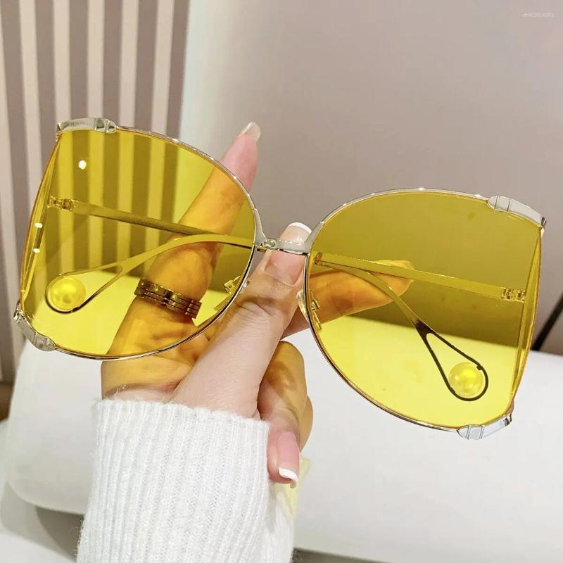 Sunglasses 1pair Oversized & Semi-rimless Personality Pearl Leg