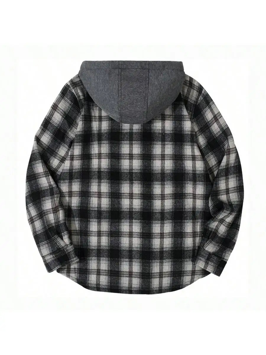 Flannel Hoodies For Men Casual Button Down PlaidLong Sleeve Lightweight Shirts Jackets 250218