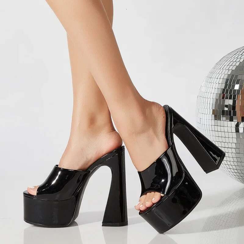 Fashion Platform High Heels Women Slippers Sandals Concise Square Toe Nightclub Shoes Summer atos Mujer