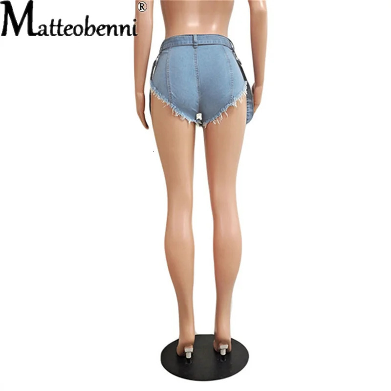 Summer Women Ripped Hollow Shorts Jeans Pants Casual High Waist Denim Shorts Sexy Rhinestone Tassel Nightclub Short Jeans 250217