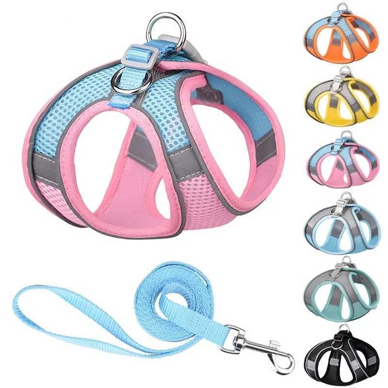 Dog Harness Leash Set for Small Dogs Adjustable Puppy Cat Harness Vest French Bulldog Chihuahua Pug Outdoor Walking Lead LeashXJ250218