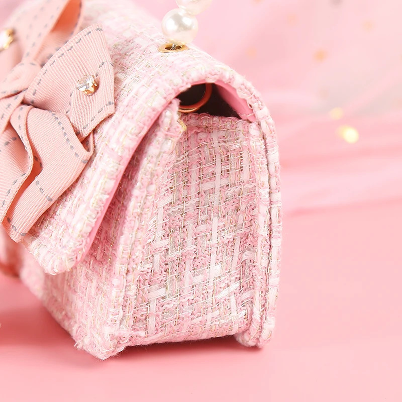 Kids Linen Purses and Handbags Cute Girls Princess Mini Crossbody Bag Bowknot Toddler Party Pearl Tote Hand Bags Gift 250219