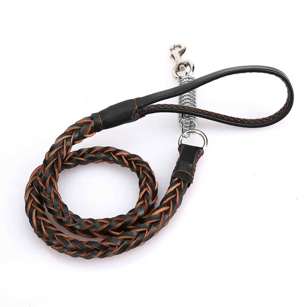 Leather Dog Leash for Large Dogs Strong Leather Braided Dog Leash with Buffer Spring Pet Traction Rope for German Shepherd DogXJ250218