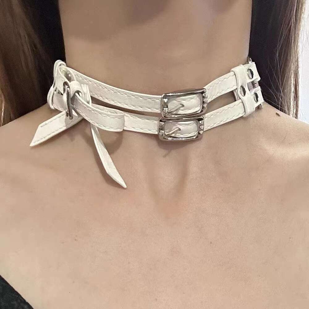 White bow leather collar, women's choker neck accessories necklace, niche high-end new style