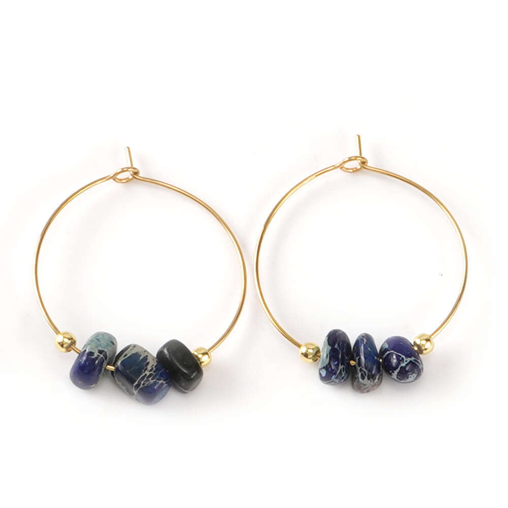 Geometric Large Circle Stainless Steel Red Emperor Crushed Half Versatile Stone Earrings