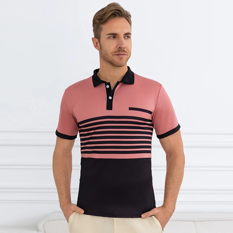 Mens Striped POLO Shirt Casual Fashion Contrast Printing Short Sleeve Gentleman Handsome Golf Joker Button Tshirt 250219